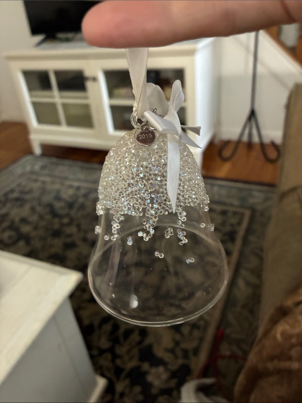 Swarovski Clear Bell Ornament with White Crystal Bead Top 2015